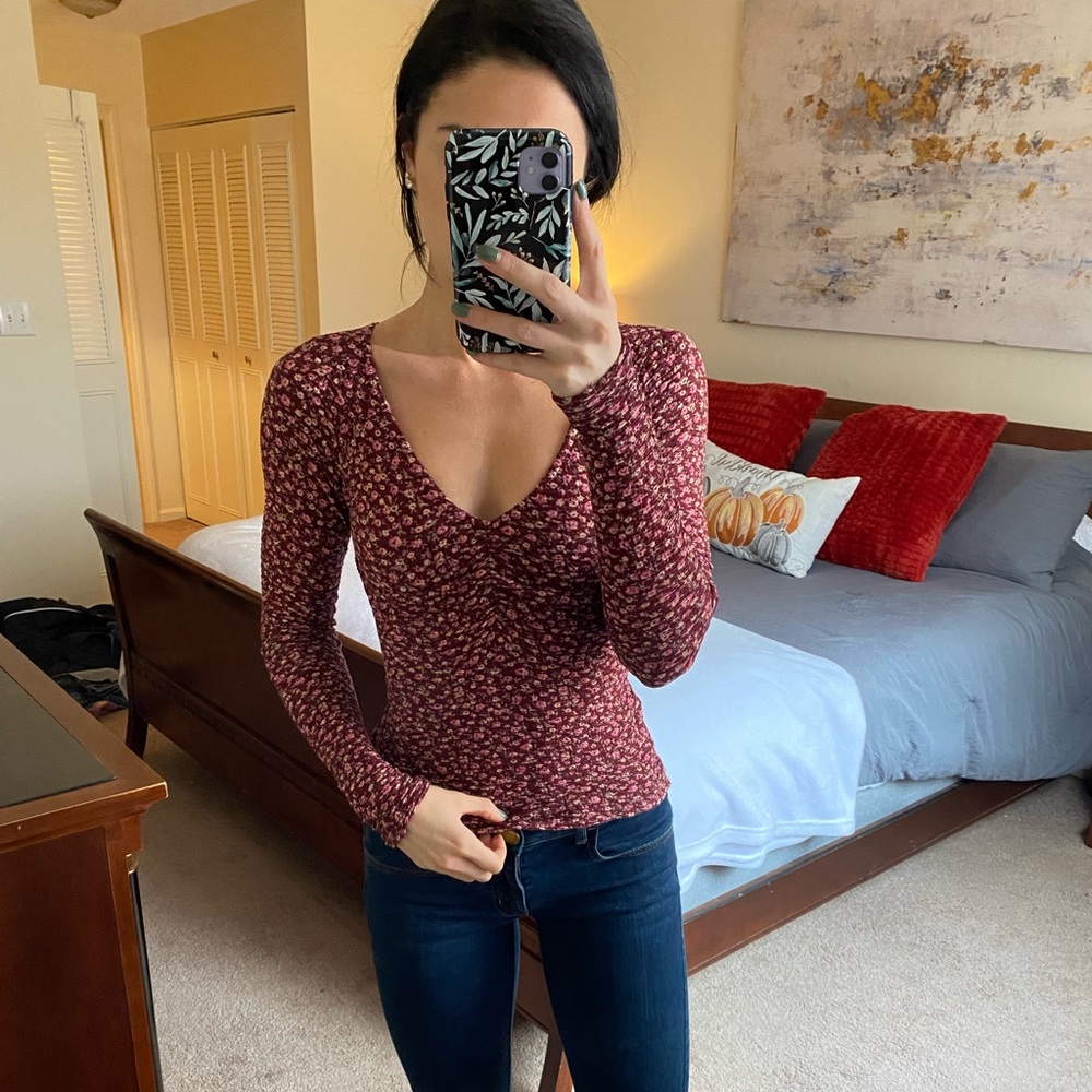 Floral Hollister Long Sleeve Top V-Neck